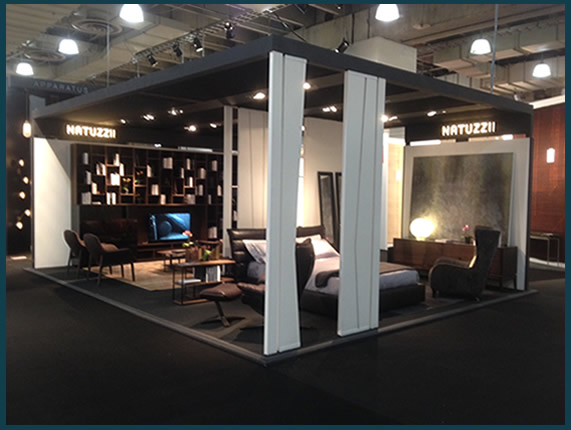 Floating showroom for Natuzzi Italia, built in a building with many showrooms.